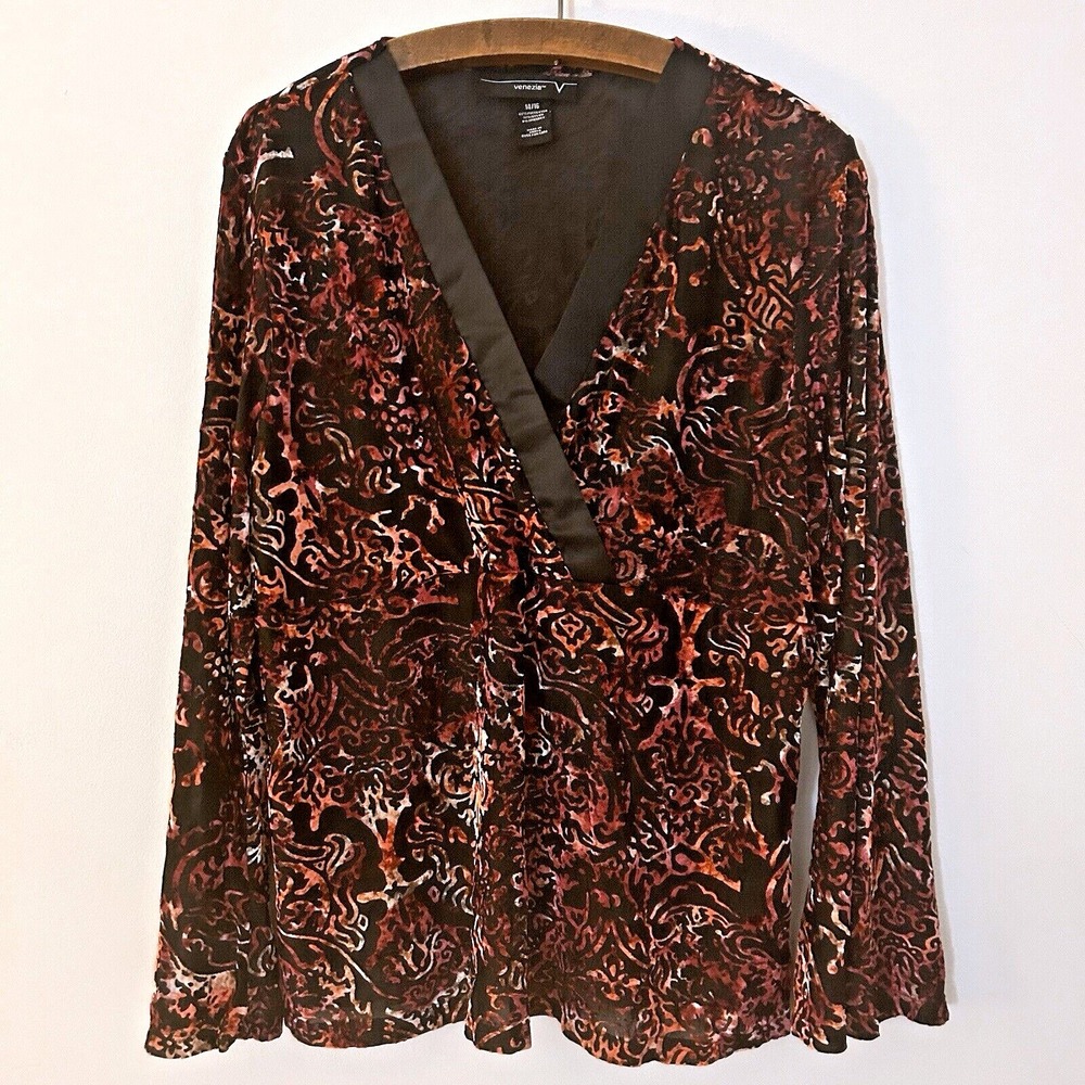Venezia Womens Black Burnout Velvet-Top-Babydoll-Sz‎ 14/16-Whimsigoth-Witchy